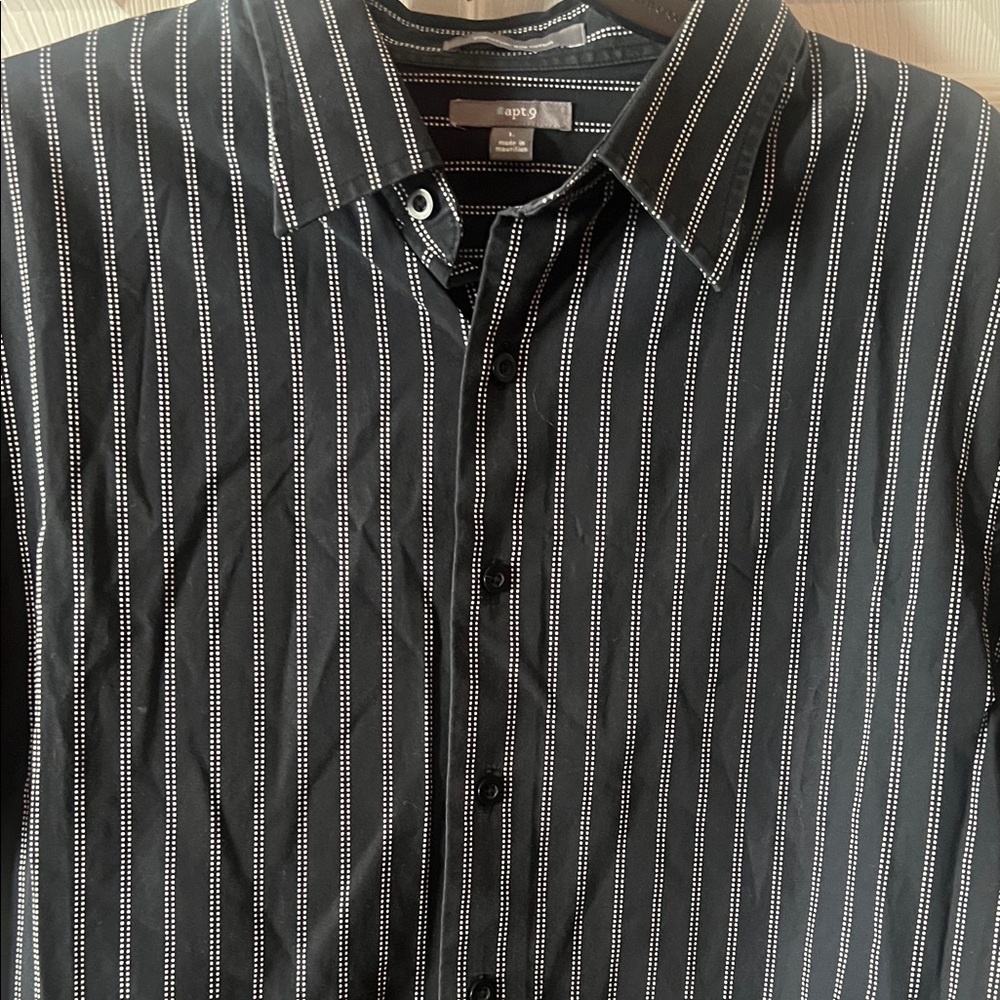 Apt. 9 Men's Black and White Striped Button-Down Shirt